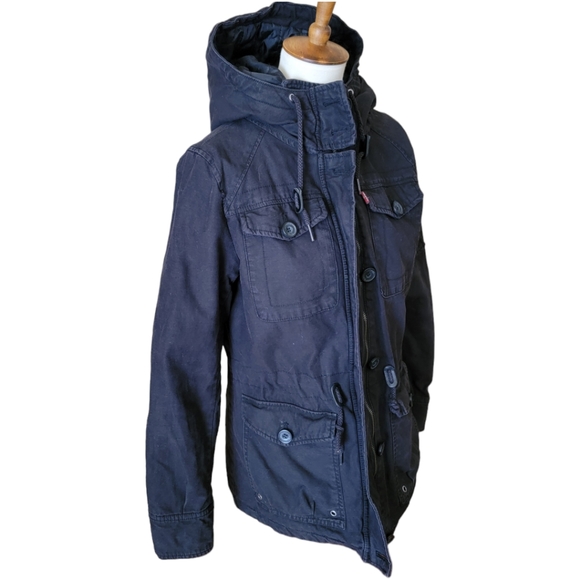 LEVI STRAUSS |Vintage Levi's Canvas Parka, Black, Hooded Quilted Retro Levi Sz.M - Picture 10 of 16